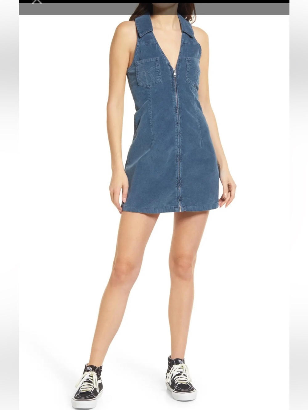 BDG Washed Denim Zip-Up Mini Dress in Blue
